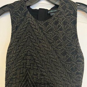 Marciano Black & Gold form-fitting, mid-length cocktail dress